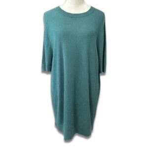 Open Edit Pullover Sweater Crew Neck Mid-Length Sleeves Relaxed Fit Teal L NWOT